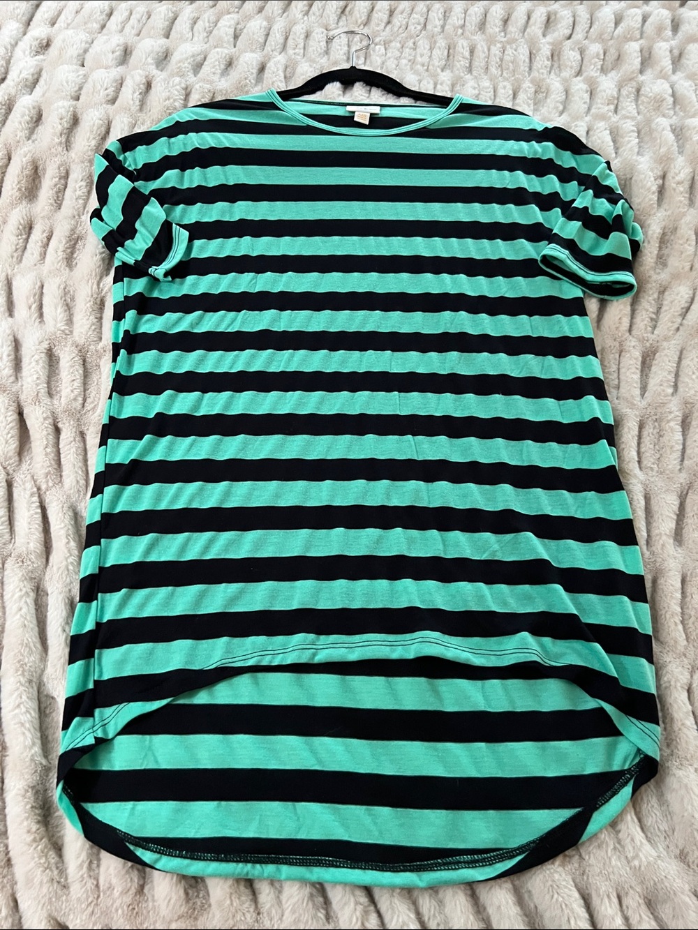 LuLaRoe Black and Mint Striped Short Sleeve Tunic